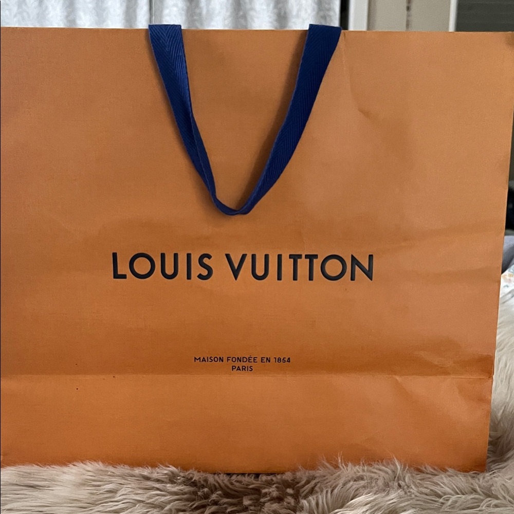 Louis Vuitton Orange large paper shopping Bag with Blue handles